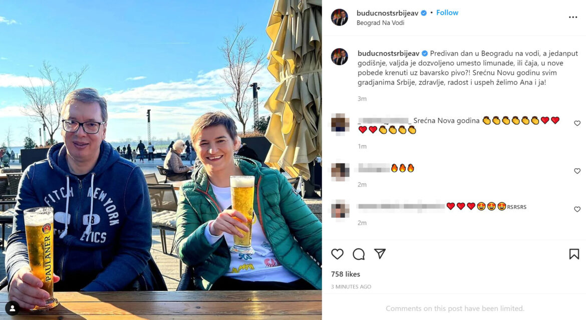 Vučić i Brnabić piju pivo u Beogradu na vodi