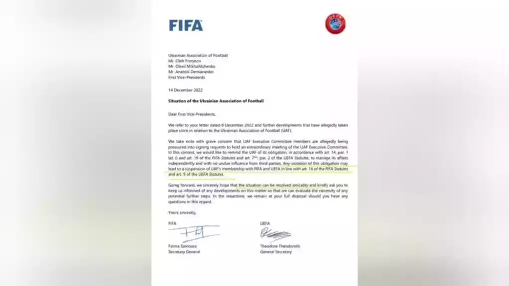 Ukrajinski fudbalski savez mogao bi da suspenduje članstvo u FIFA i UEFA