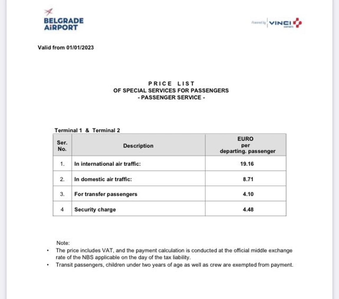 Poskupele putničke takse na beogradskom aerodromu