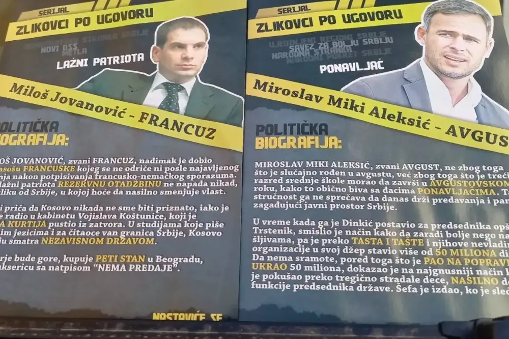 Flajeri uvredljive sadržine protiv opozicije, na meti – Tepić, Aleksić, Jovanović